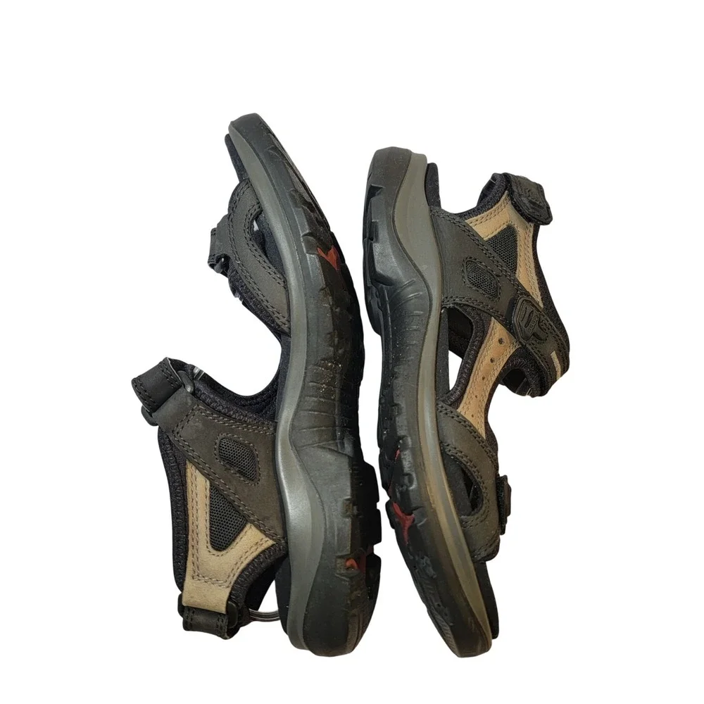 ECCO Offroad Yucatan Walking Sandals Tan Black Nubuck Leather EU 40 US 9-9.5 EUC